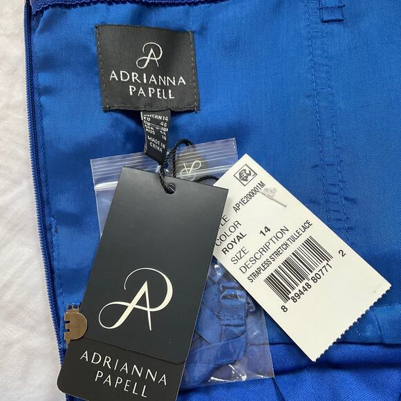 Adrianna Papell Strapless Lace Chiffon Mini Cocktail Dress Blue Size 14 Sheath - Picture 10 of 14